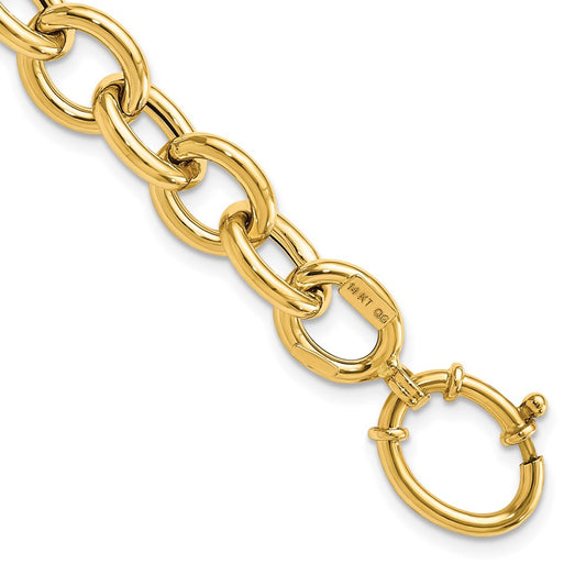 14k Polished 11mm Fancy Oval Cable Link 7.5 inch Bracelet