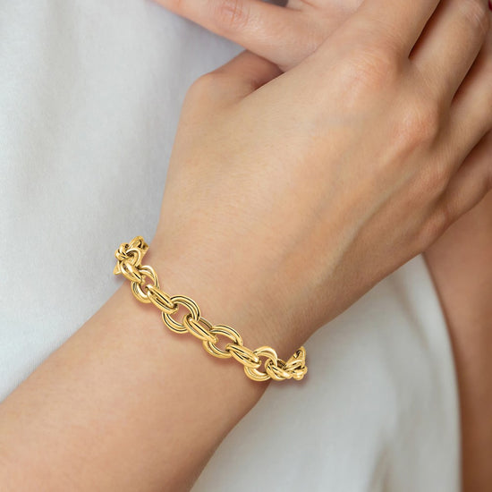 14K Polished 11mm Fancy Double Link Cable 8 inch Bracelet