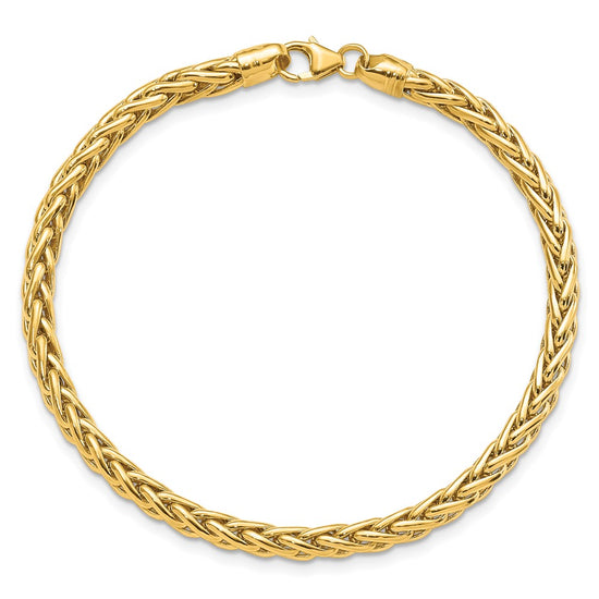 14k Polished 4mm Fancy Wheat Link 7.5 inch Bracelet