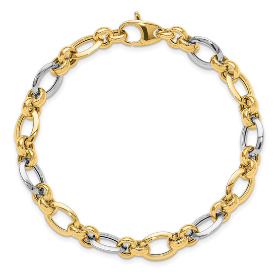 14K Two-tone Polished 8.2mm Fancy Link 7.75 inch Bracelet