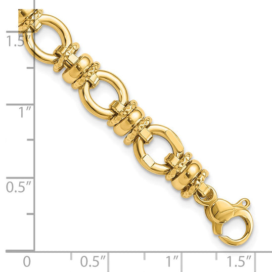 14K Polished and Textured 8mm Fancy Link 7.75 inch Bracelet