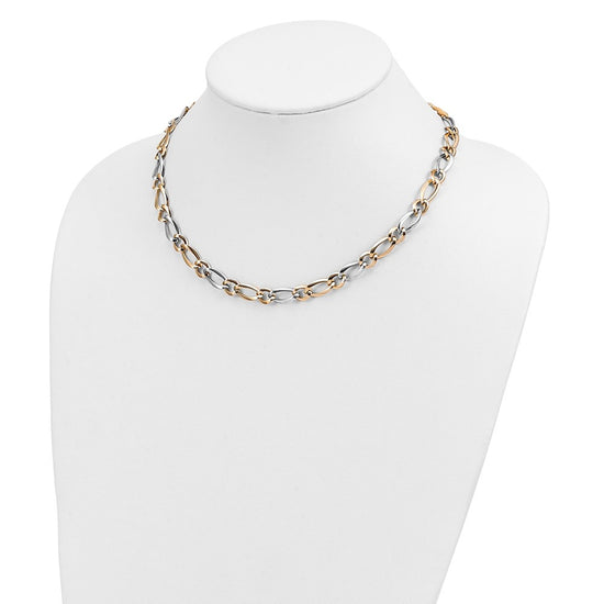 14k Two-Tone Polished 7.3mm Fancy Oval and Round Link 17.5 inch Necklace