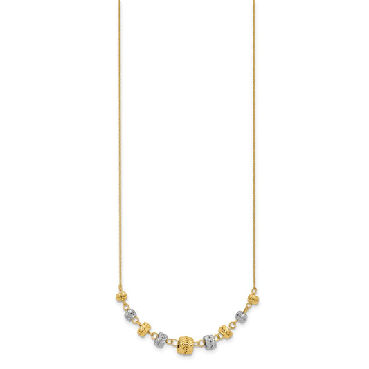14k Two-tone Polished Diamond-cut Graduated Barrel Beads 18 inch Necklace