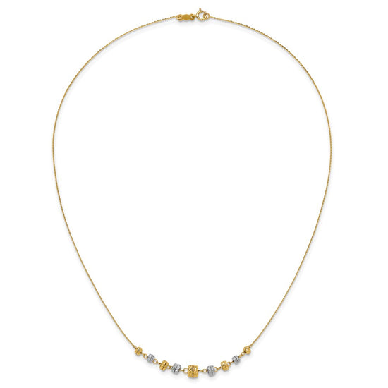 14k Two-tone Polished Diamond-cut Graduated Barrel Beads 18 inch Necklace