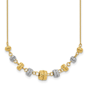 14k Two-tone Polished Diamond-cut Graduated Barrel Beads 18 inch Necklace