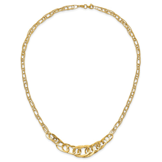 14k Yellow Gold Textured Fancy Link 18 inch Necklace