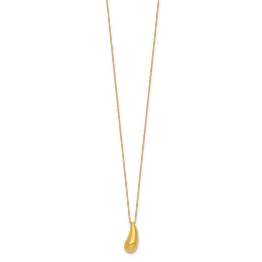 14k Polished Puffed Teardrop Pendant 18 inch Necklace