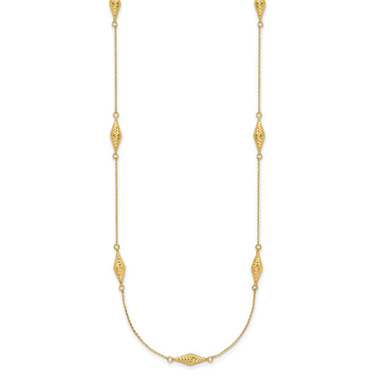 14k Polished and Diamond-cut Fancy Beaded 18 inch Necklace
