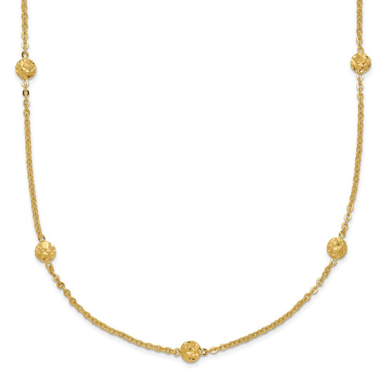 14k Polished Diamond-cut Tiny Puffed Circles 15-Station 18 inch Necklace