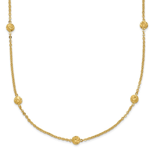 14k Polished Diamond-cut Tiny Puffed Circles 15-Station 18 inch Necklace