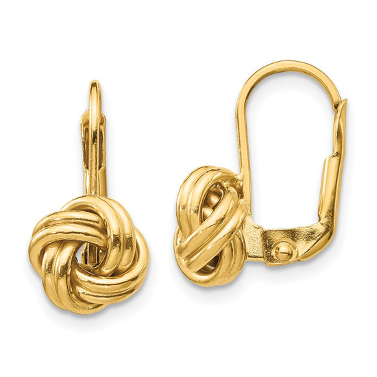 14k 9mm Polished Love Knot Leverback Earrings