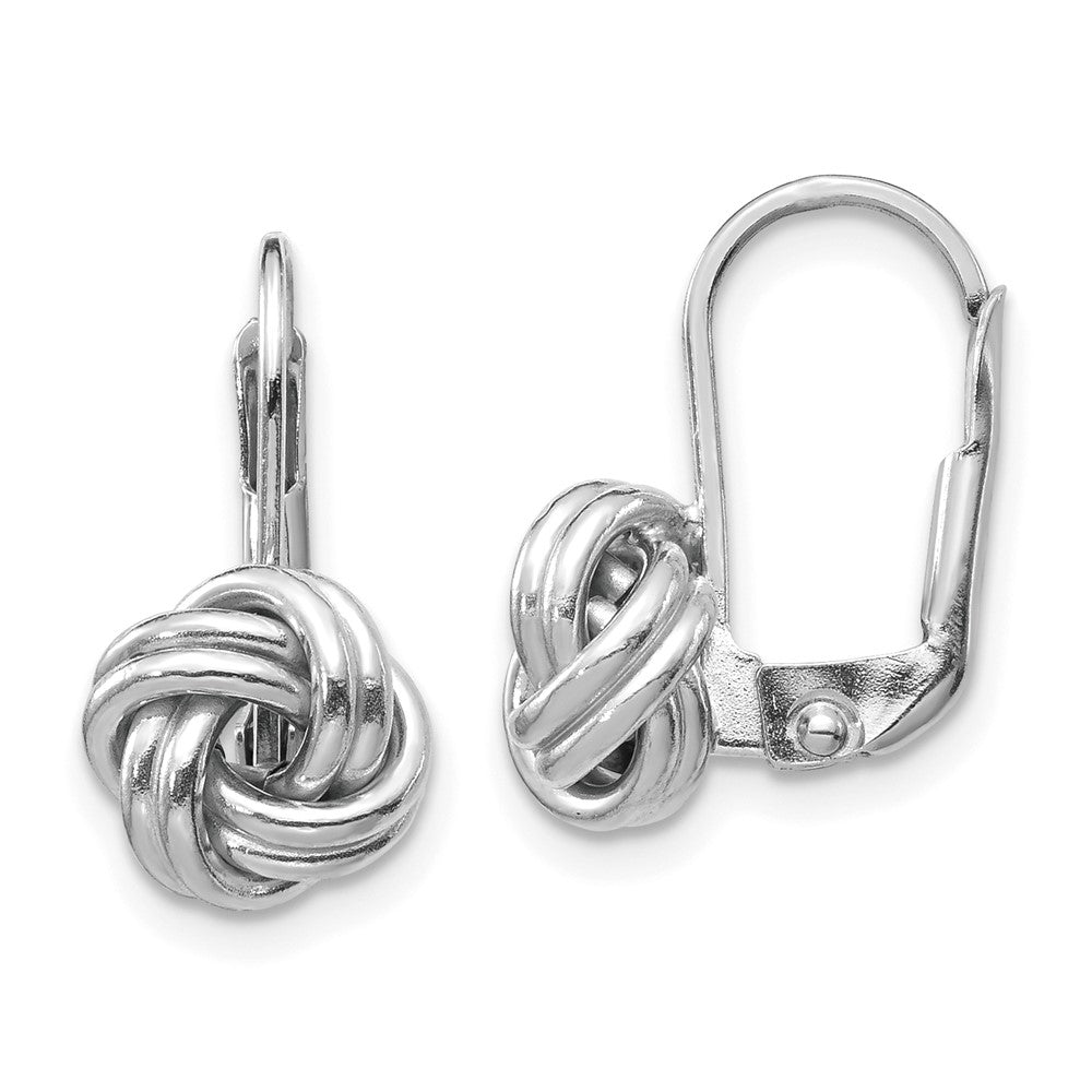 14k White Gold 9mm Polished Love Knot Leverback Earrings