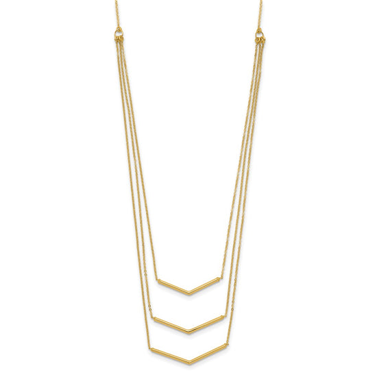 14k Polished Chevron Bar 3-Strand Bib 16 inch Necklace Plus 2 inch Extender
