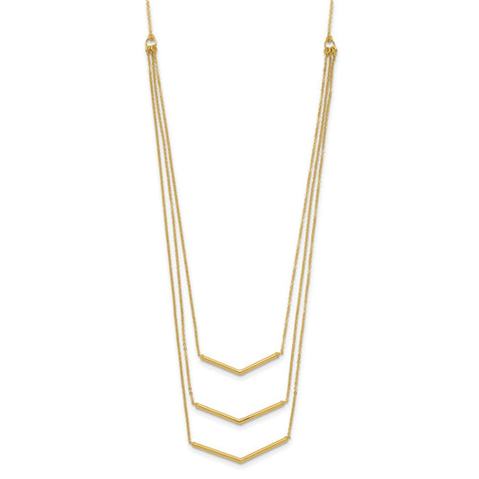 14k Polished Chevron Bar 3-Strand Bib 16 inch Necklace Plus 2 inch Extender