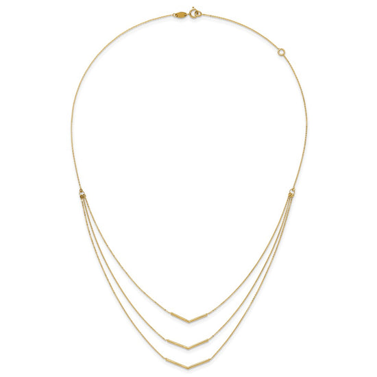 14k Polished Chevron Bar 3-Strand Bib 16 inch Necklace Plus 2 inch Extender