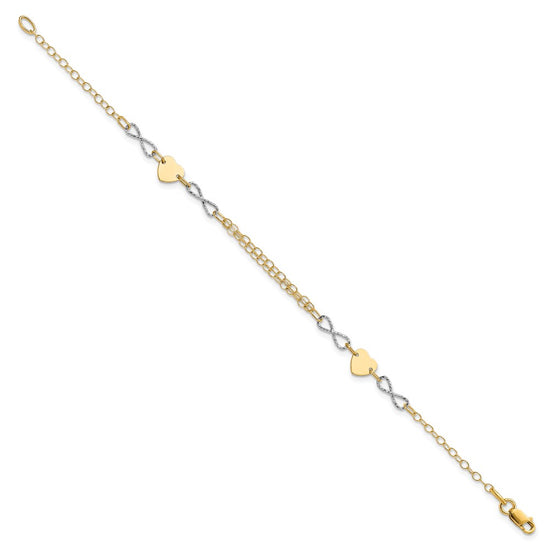 14k Two-tone Polished Infinity and Heart 7 inch Bracelet