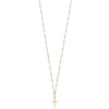 14k Tri-color Diamond-cut Beaded Chain with Polished Cross Pendant 17 inch Necklace
