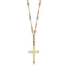 14k Tri-color Diamond-cut Beaded Chain with Polished Cross Pendant 17 inch Necklace