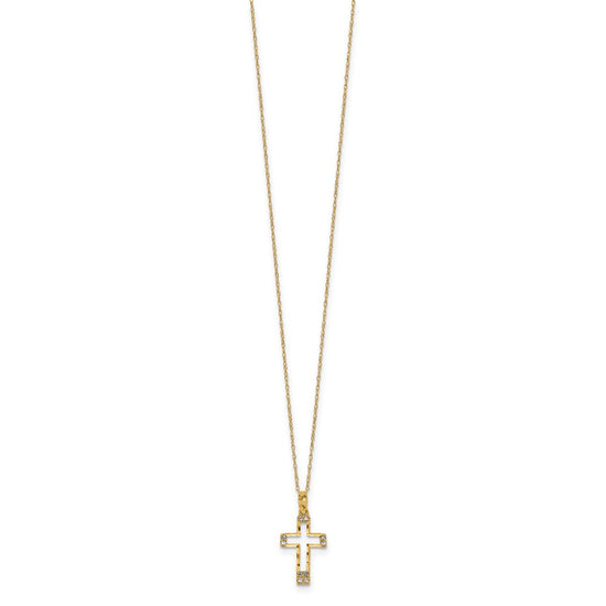 14k Polished Diamond-cut CZ Cross Pendant 16 inch Necklace