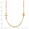 14k Polished Cross and Miraculous Medal Beaded Rosary Design 16 inch Necklace