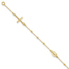 14k Polished Cross and Miraculous Medal Beaded 7.5 inch Rosary Bracelet