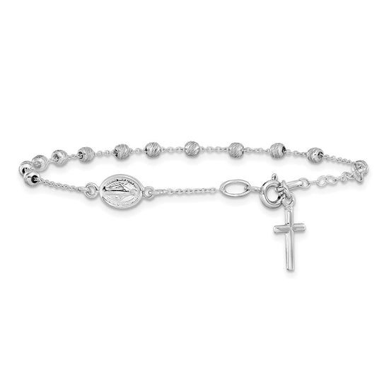 Gold Diamond-cut Cross and Miraculous Medal Bracelet