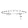 14k White Gold Polished Cross and Miraculous Medal with Diamond-cut Beads 6 inch Childs Rosary Bracelet with 0.75 inch Extender