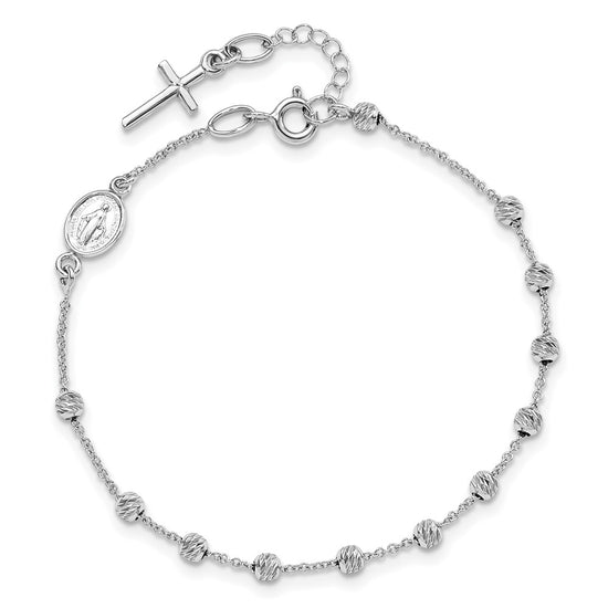 Gold Diamond-cut Cross and Miraculous Medal Bracelet