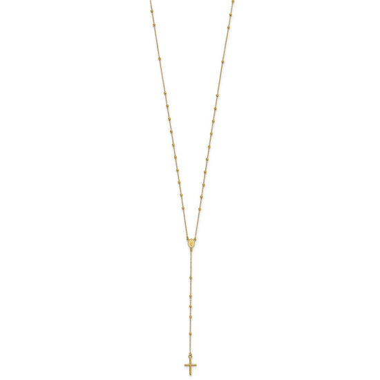 14k Polished Cross and Miraculous Medal Beaded 24 inch Rosary Necklace