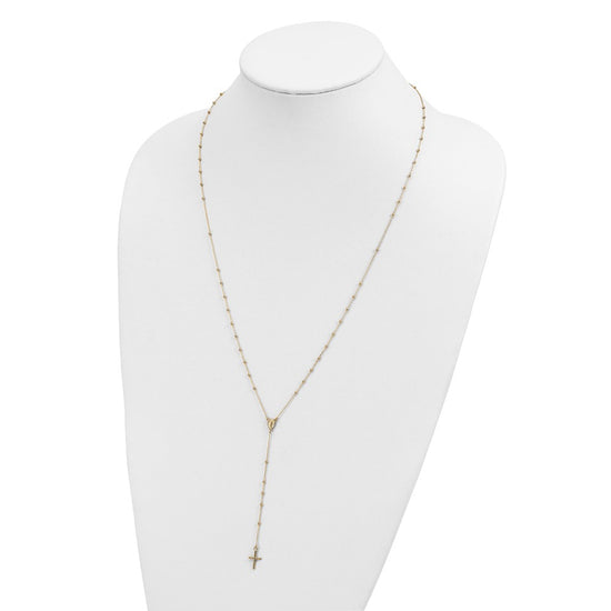 14k Polished Cross and Miraculous Medal Beaded 24 inch Rosary Necklace