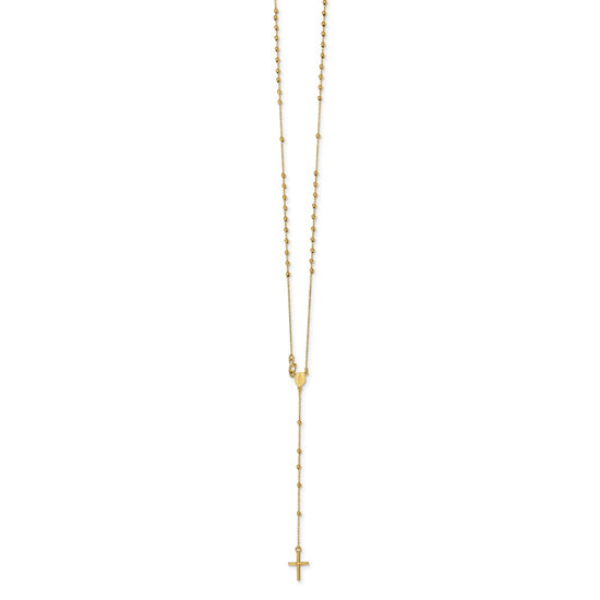 14k Polished Cross and Miraculous Medal Beaded 16.5 inch Rosary Necklace