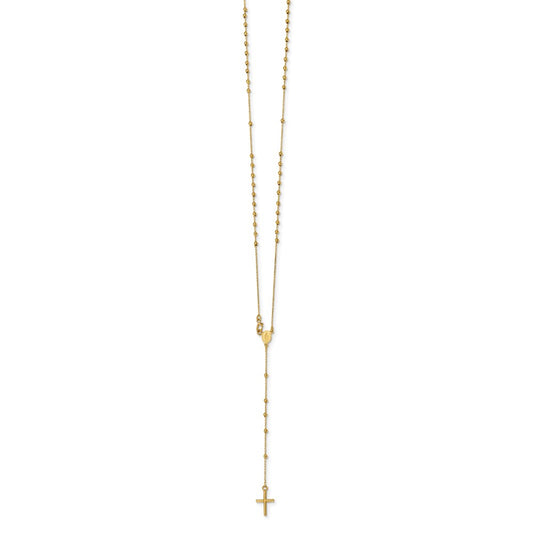 14k Polished Cross and Miraculous Medal Beaded 16.5 inch Rosary Necklace