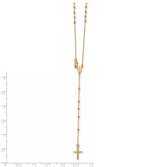 14k Polished Cross and Miraculous Medal Beaded 16.5 inch Rosary Necklace