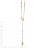14k Polished Cross and Miraculous Medal Beaded 16.5 inch Rosary Necklace