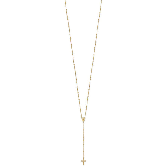 14k Polished Crucifix and Miraculous Medal 2mm Beaded 19.5 inch Rosary Necklace