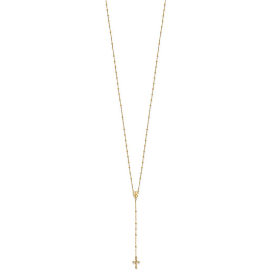 14k Polished Crucifix and Miraculous Medal 2mm Beaded 19.5 inch Rosary Necklace