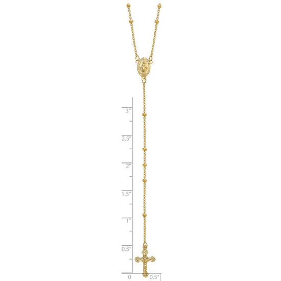 14k Polished Crucifix and Miraculous Medal 2mm Beaded 19.5 inch Rosary Necklace