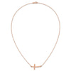 14k Rose Gold Polished Twisted Sideways Cross 17 inch Necklace