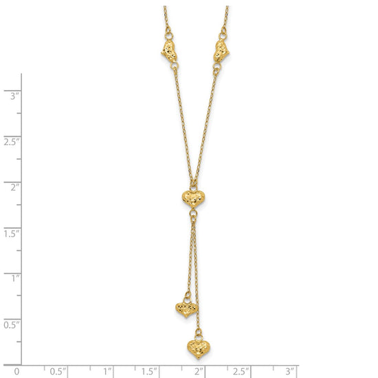 14k Polished Diamond-cut Puffed Hearts 16 inch Lariat Necklace Plus 2 inch Extender
