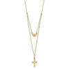 14k Polished 2-Strand Diamond-cut Cross and Heart 16 inch Necklace Plus 2 inch Extender