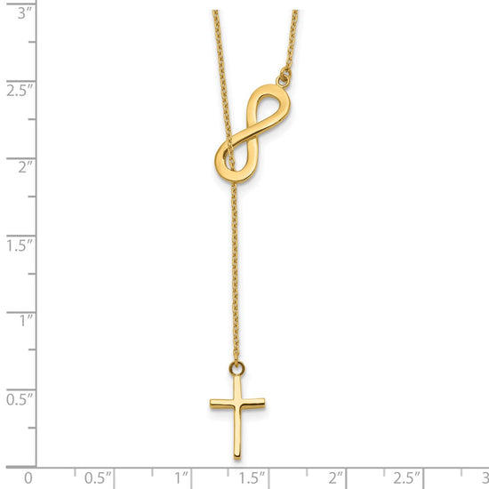 14k Polished Infinity and Cross 18 inch Lariat Necklace