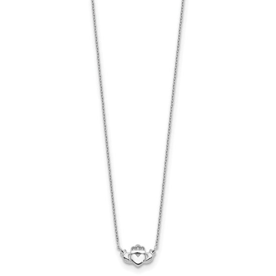 14k White Gold Polished Claddagh 17 inch Necklace