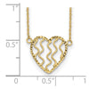 14k Polished Satin and Diamond-cut Heart 18 inch Necklace