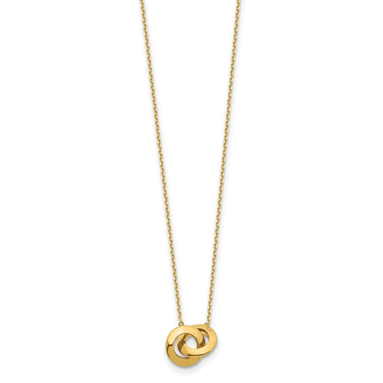 14k Polished Fancy Interlocking Circles 16 inch Necklace Plus 1 inch Extender