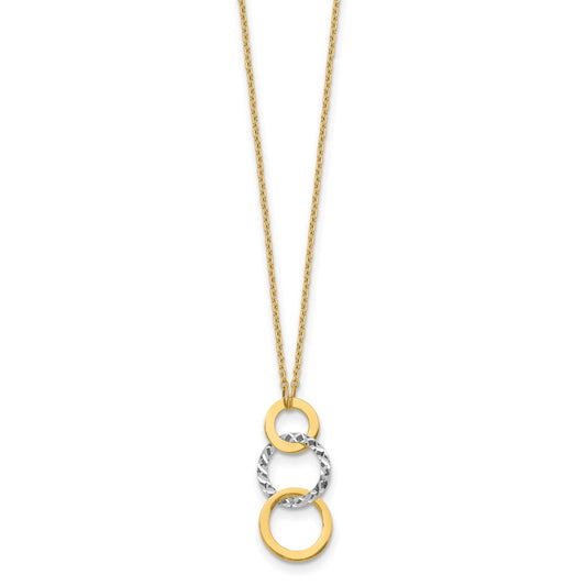 14k Two-tone Polished and Textured 3-Circle Dangle 17 inch Necklace
