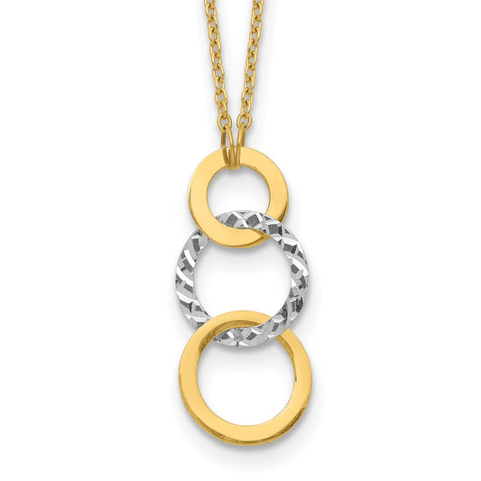 14k Two-tone Polished and Textured 3-Circle Dangle 17 inch Necklace