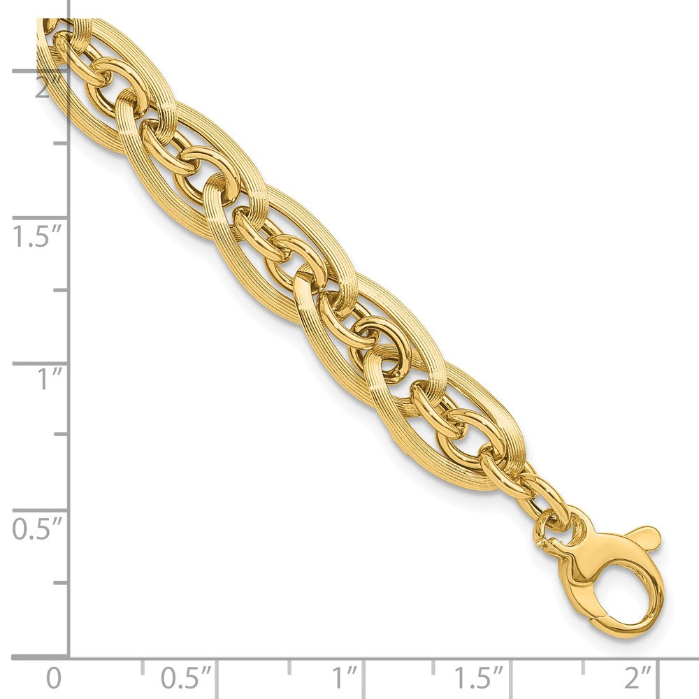 14K Polished and Grooved 8mm Fancy Link 8 inch Bracelet Plus 0.5 inch Extender