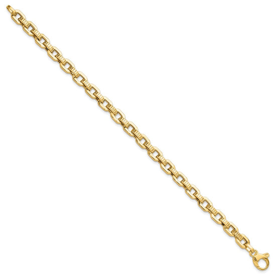 14K Polished and Textured Fancy Link 7.5 inch Bracelet