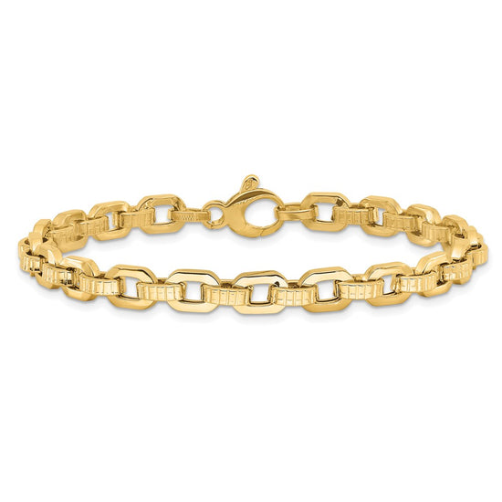 14K Polished and Textured Fancy Link 7.5 inch Bracelet