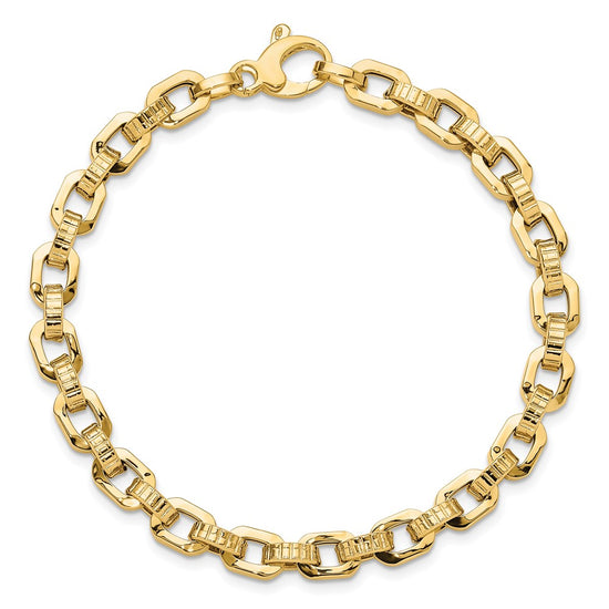 14K Polished and Textured Fancy Link 7.5 inch Bracelet